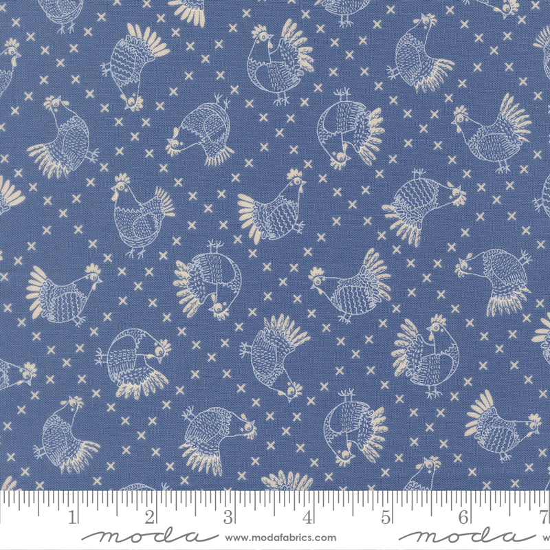 The Henhouse - Cross Stitch Chickens in Cobalt - Gingiber