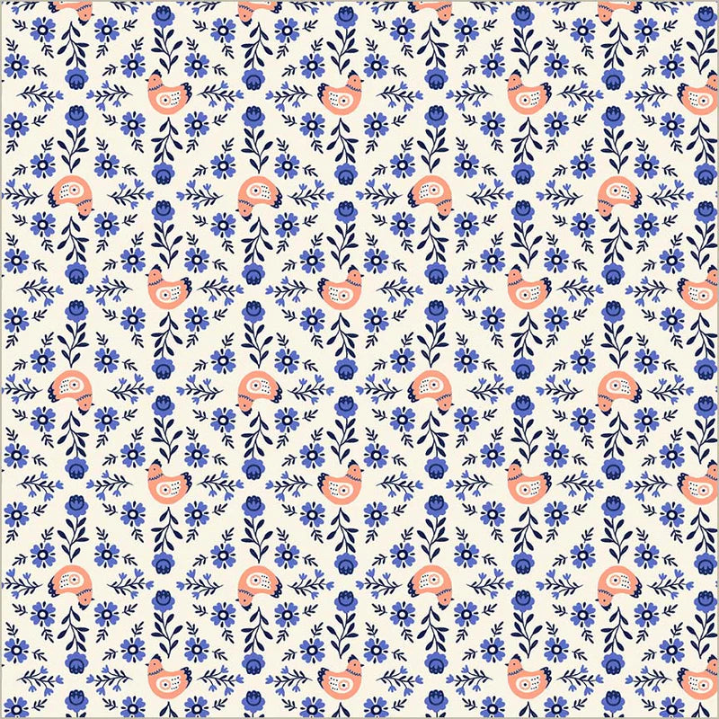 Folky Chicken - Chicks in a Row in Cream - Natalie Briscoe