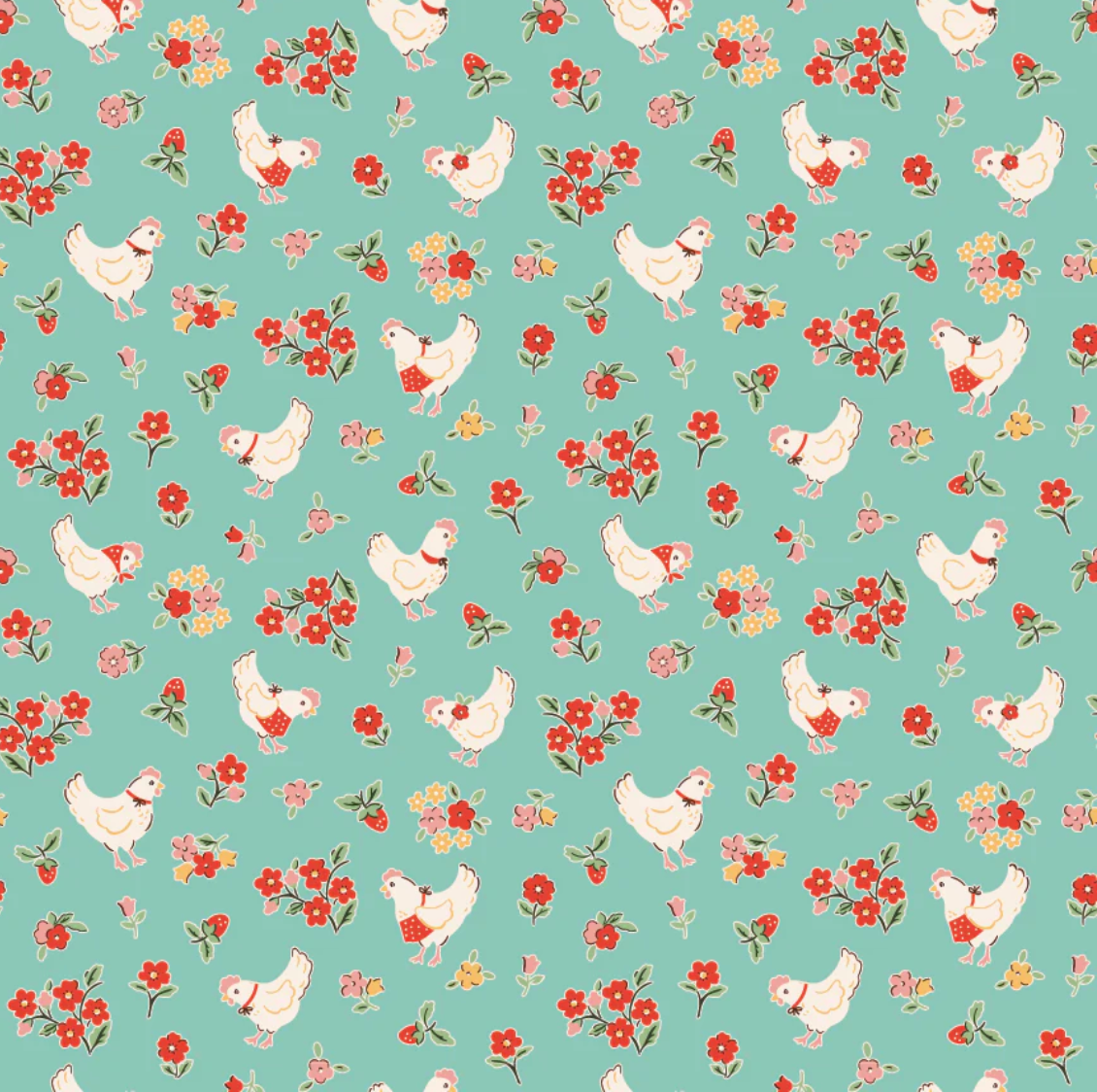 Spring Chicken Teal, Farmhouse Fancy by Poppie Cotton