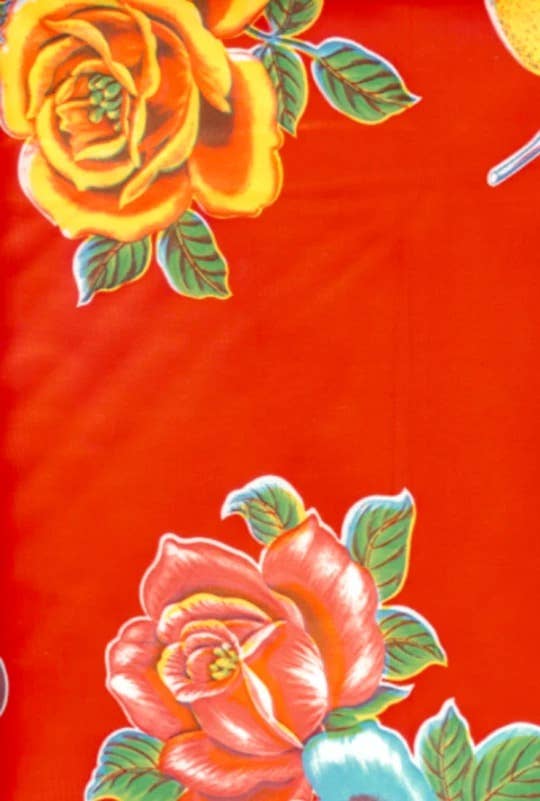 Oilcloth Yardage: Red Floral 47/48" width
