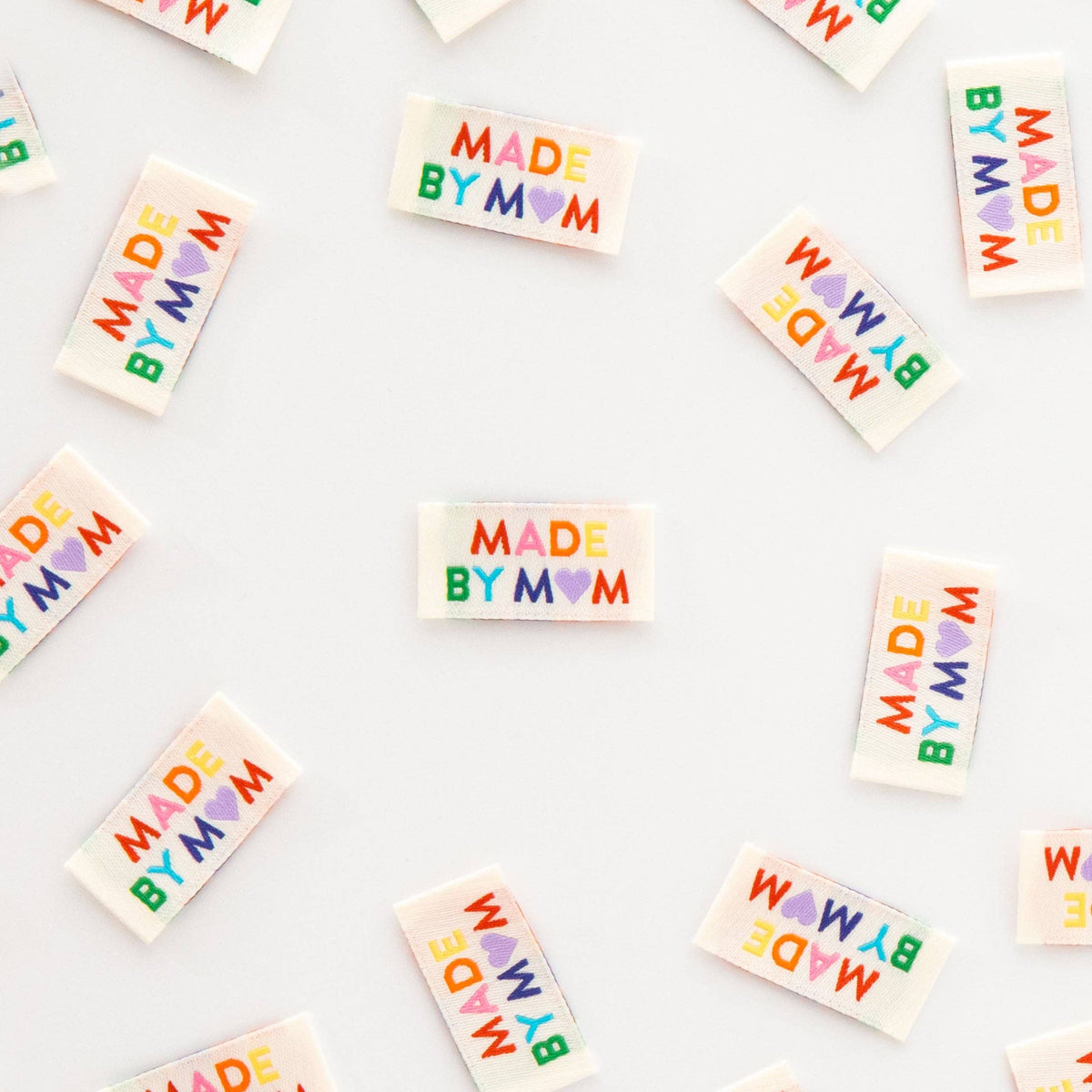 Made by Mom Woven Sewing Labels Rainbow Colo - Sarah Heartsrs