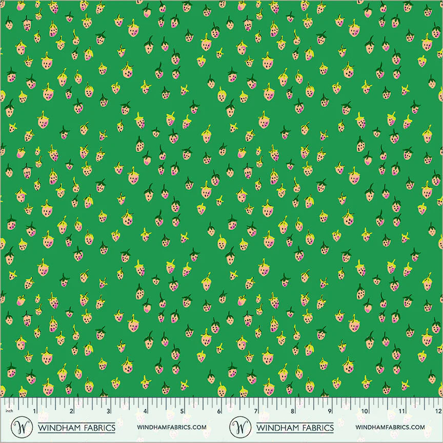 Heather Ross Favorites - Field Strawberries in Jade - Heather Ross