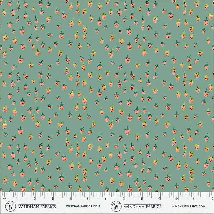 Heather Ross Favorites - Field Strawberries in Teal - Heather Ross