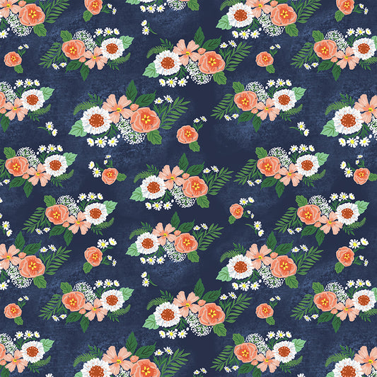 Villa Sol - Floral Bunches in Navy - Monaluna