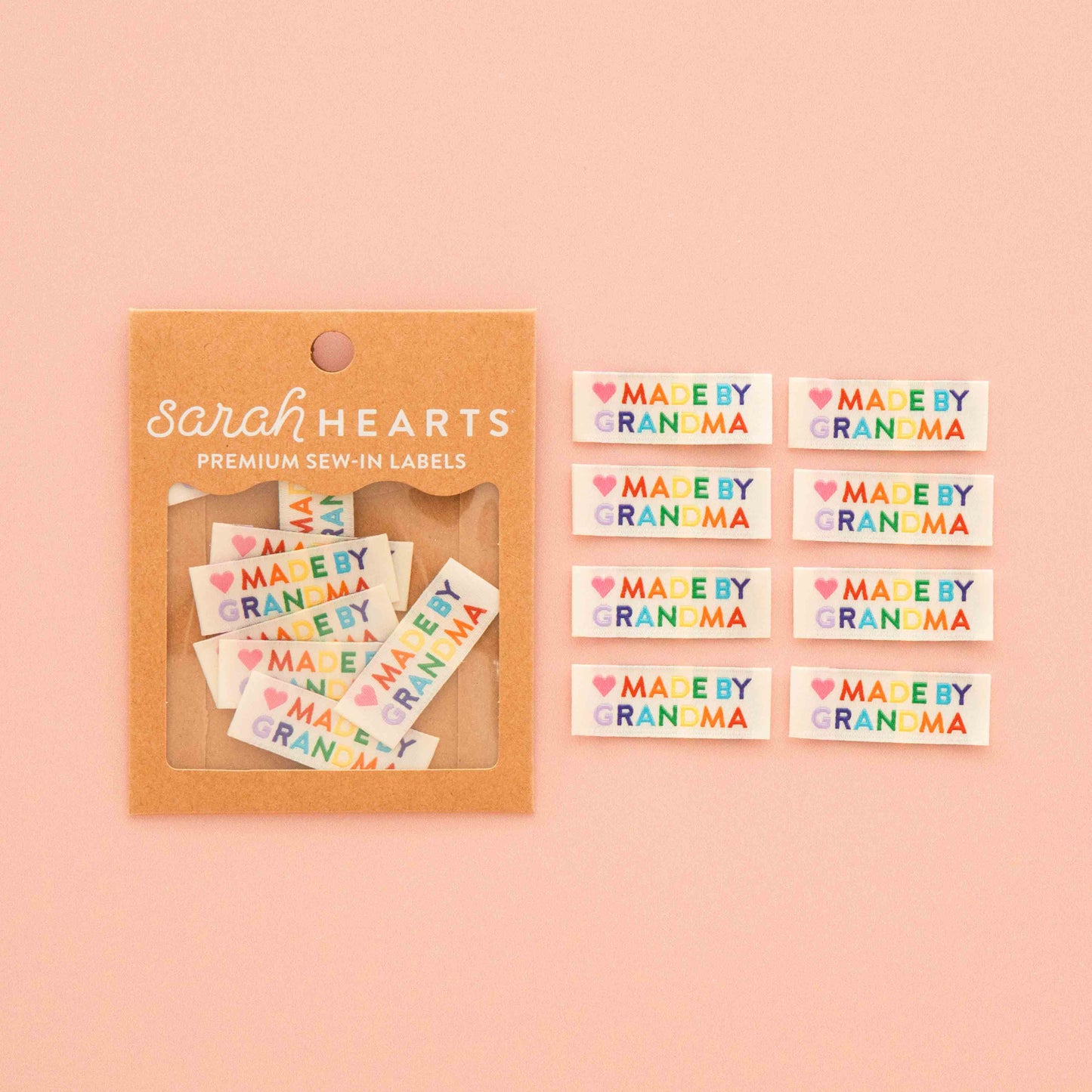 Made by Grandma Woven Sewing Labels Rainbo - Sarah Heartsw Colors