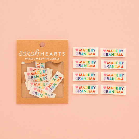 Made by Grandma Woven Sewing Labels Rainbo - Sarah Heartsw Colors