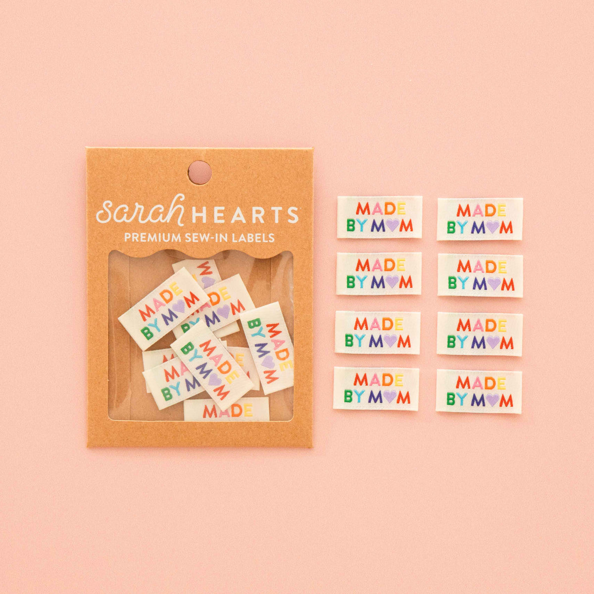 Made by Mom Woven Sewing Labels Rainbow Colo - Sarah Heartsrs