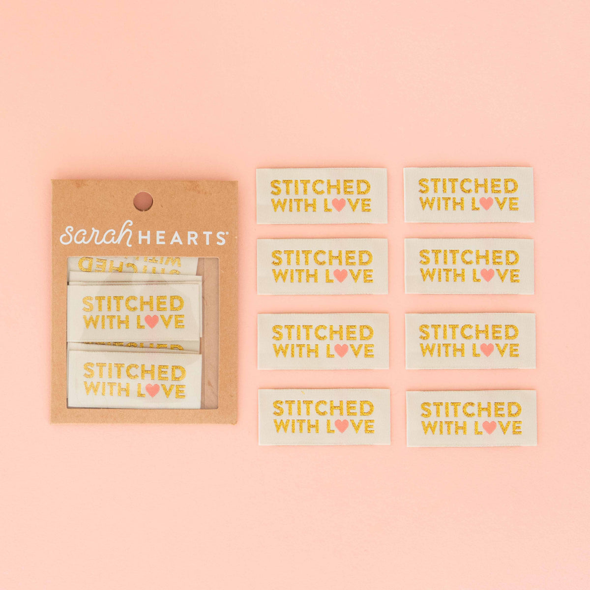 Stitched with Love Woven Sewing Labels - Sarah Hearts