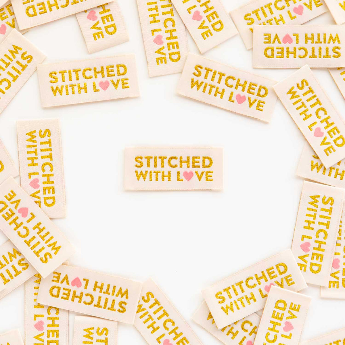 Stitched with Love Woven Sewing Labels - Sarah Hearts