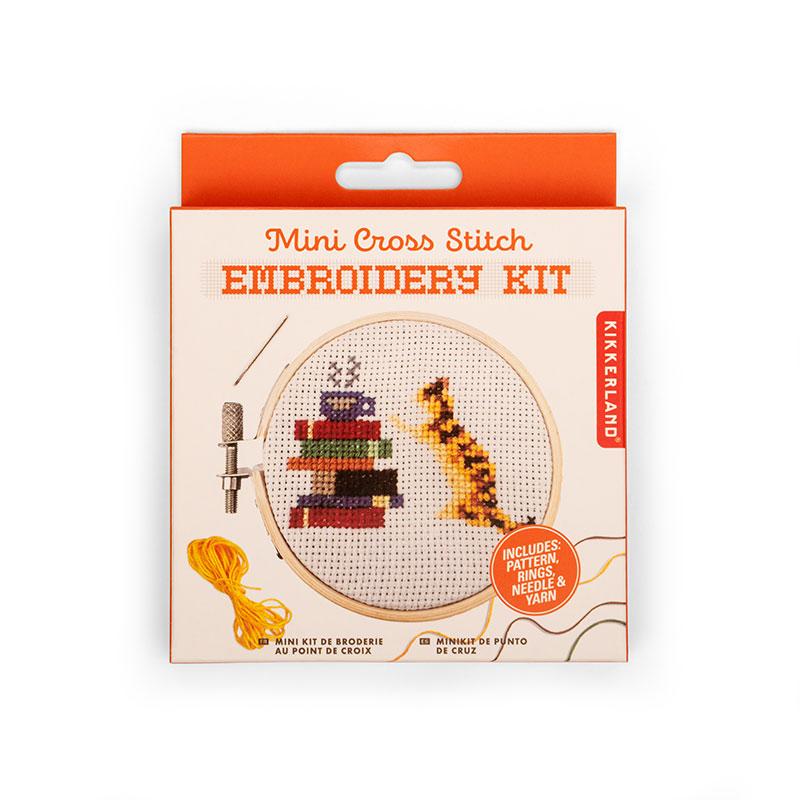 Book Cat Mini Cross-Stitch Kit - Kikkerland