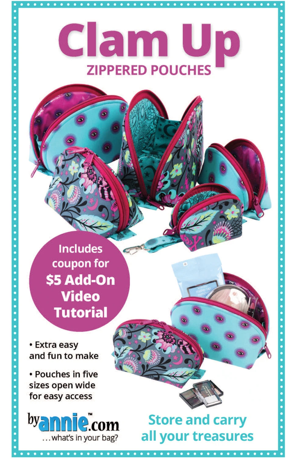 Clam Up Zippered Pouches Pattern by ByAnnie