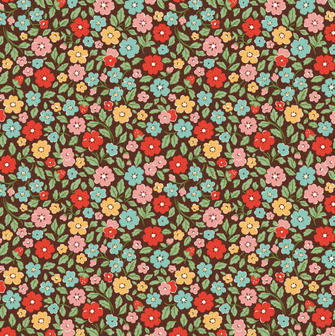 Country Flowers Brown,  Farmhouse Fancy by Poppie Cotton