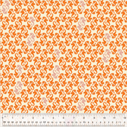 Sea Horses - Cream and Orange - Heather Ross 20th Anniversary
