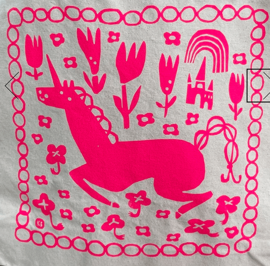 Unicorn Panel in Florescent Pink - Little House Cottons