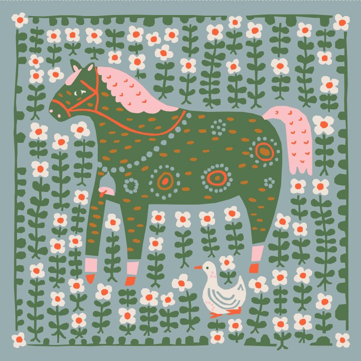 FolkHorse Whole Quilt Panel - Little House Cottons