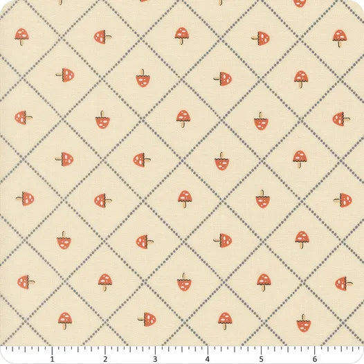 Natures Sketchbook - Mushroom and Grid in Pearl - Elena Amo